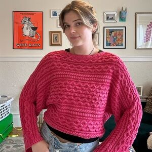 Women's Pink Cable Knit Sweater